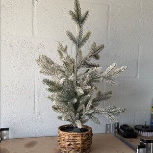 Threshold Snowy Green Holiday Tree in Woven Basket